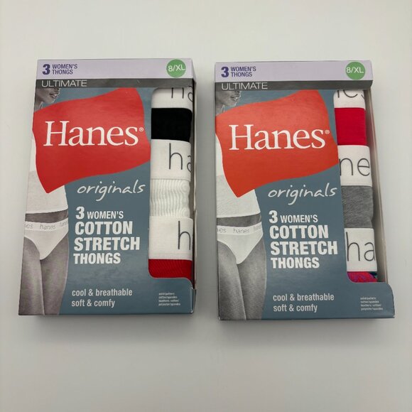 Hanes Other - Hanes Ultimate (3) Women's Cotton Stretch Thongs Underwear Pack (x2), Size 8/XL
